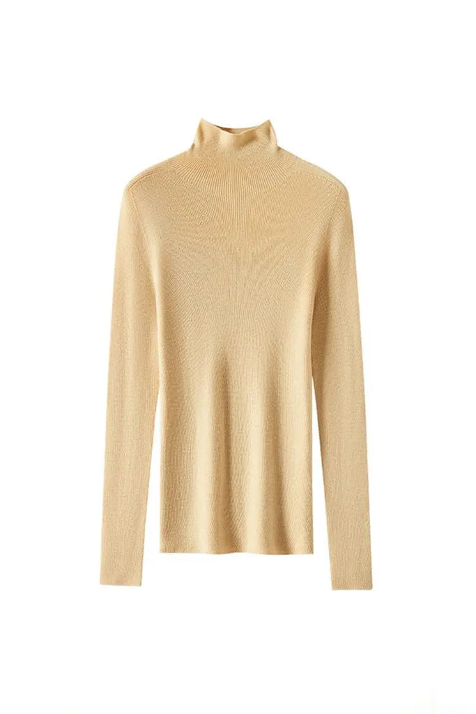 100 Merino Wool Seamless Knit Mock Neck Sweater Fibflx