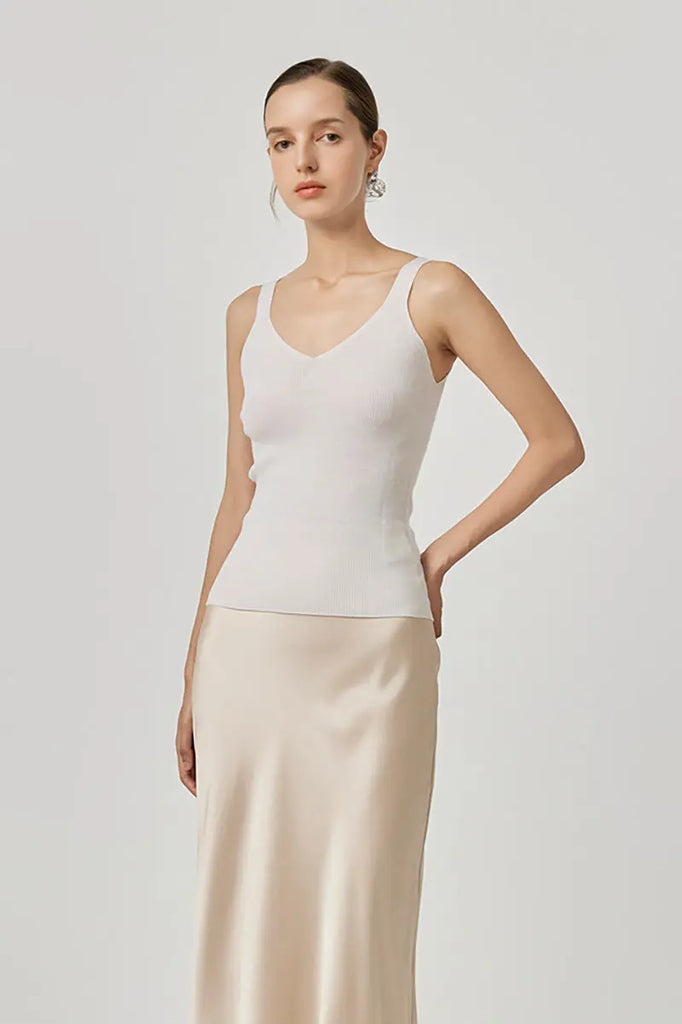 100 Merino Wool Seamless Knit Tank Top M / White / 100% Merino Wool Fibflx