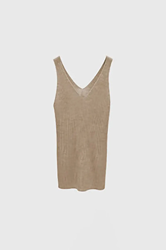 100 Merino Wool Seamless Knit Tank Top M / Oak Beige / 100% Merino Wool Fibflx
