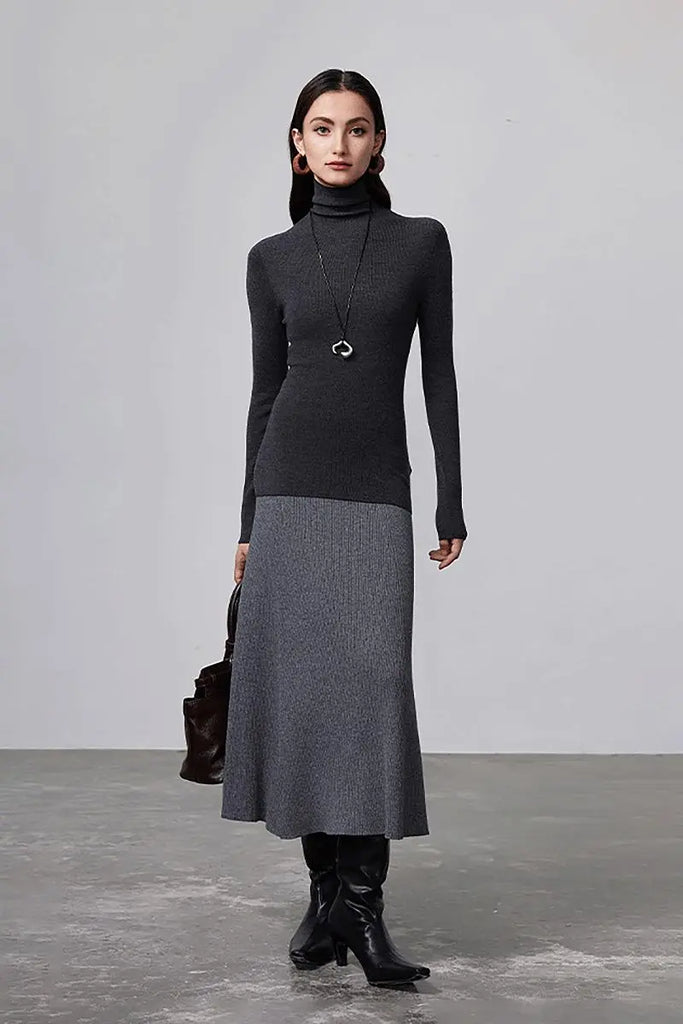 Fibflx Women's 100 Merino Wool Seamless Knit Turtle Neck Sweater