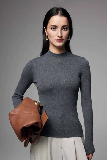 Fibflx Women's 100 Merino Wool Seamless Mock Neck Sweater