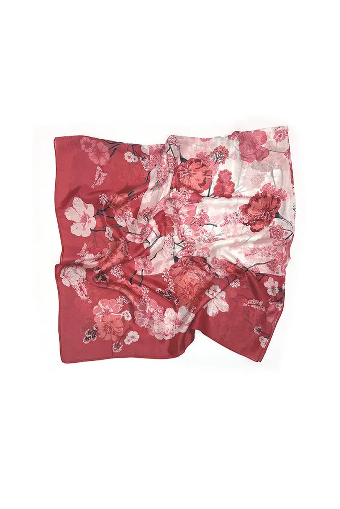 100 Mulberry Silk Floral Large Square Scarf in Red - Fibflx
