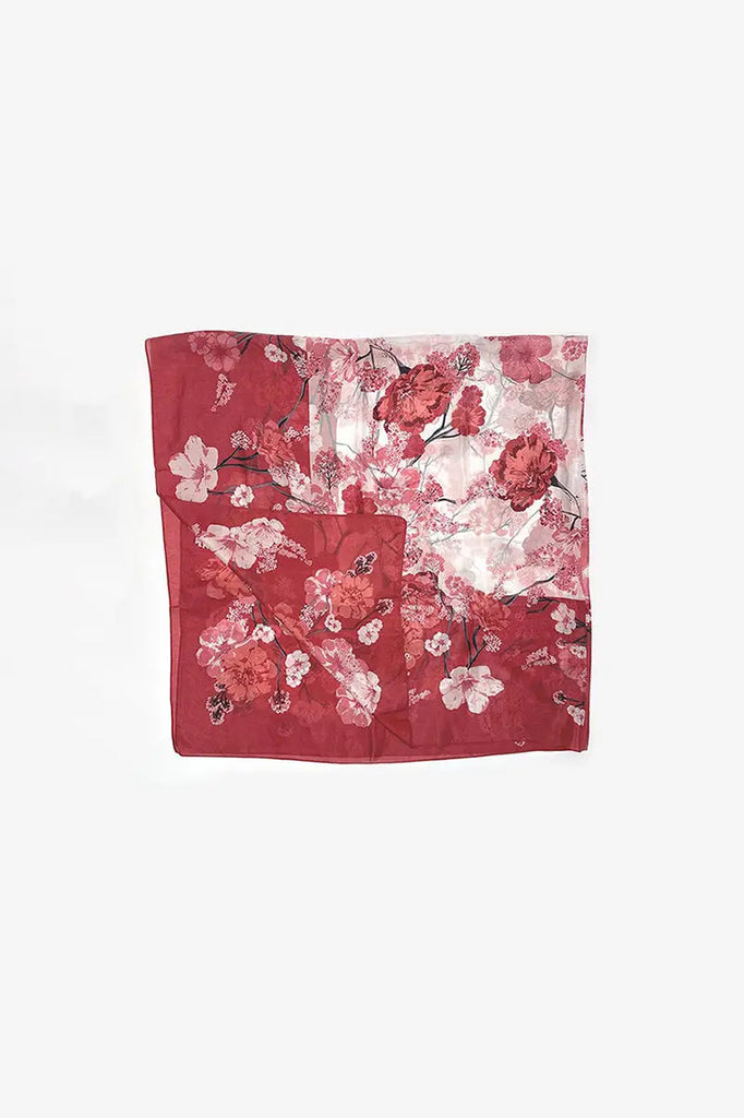 100 Mulberry Silk Floral Large Square Scarf in Red - Fibflx