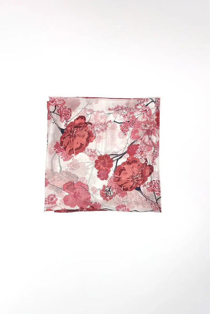 100 Mulberry Silk Floral Large Square Scarf in Red - Fibflx