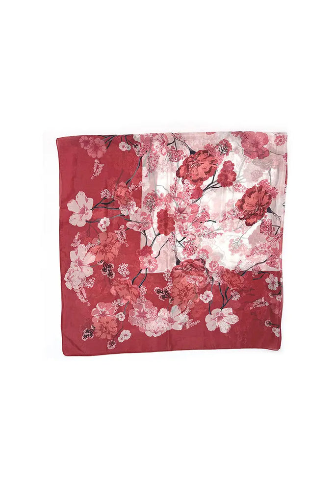 100 Mulberry Silk Floral Large Square Scarf in Red - Fibflx