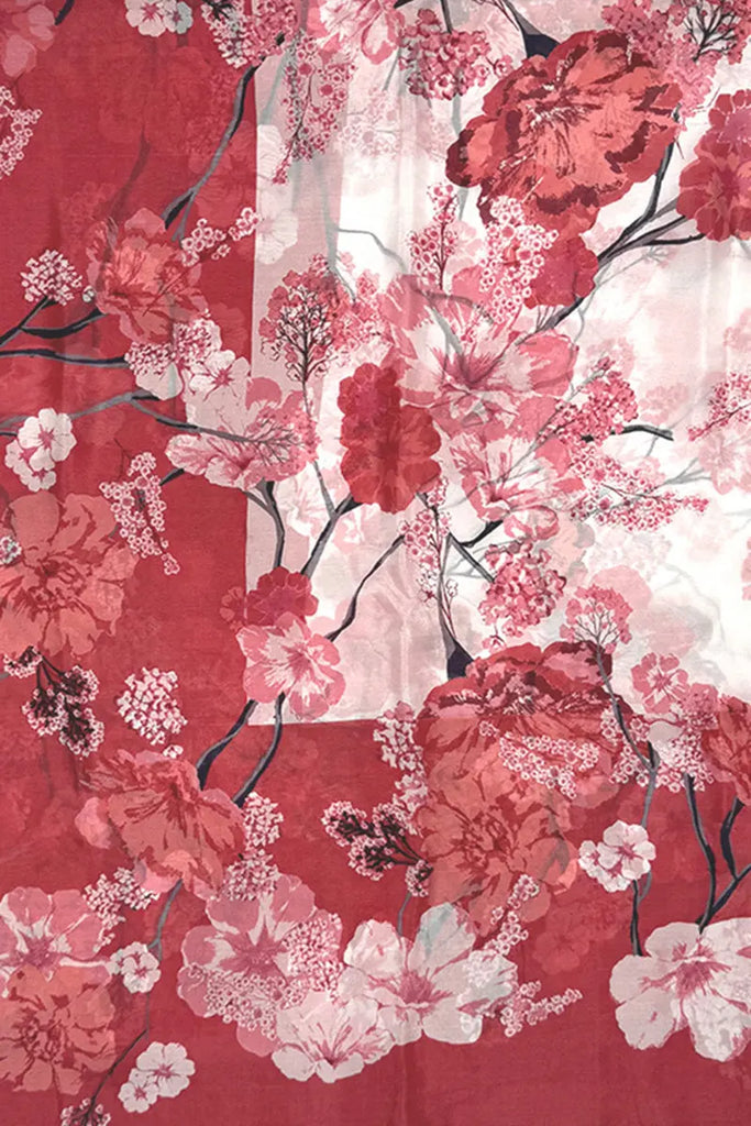 100 Mulberry Silk Floral Large Square Scarf in Red - Fibflx
