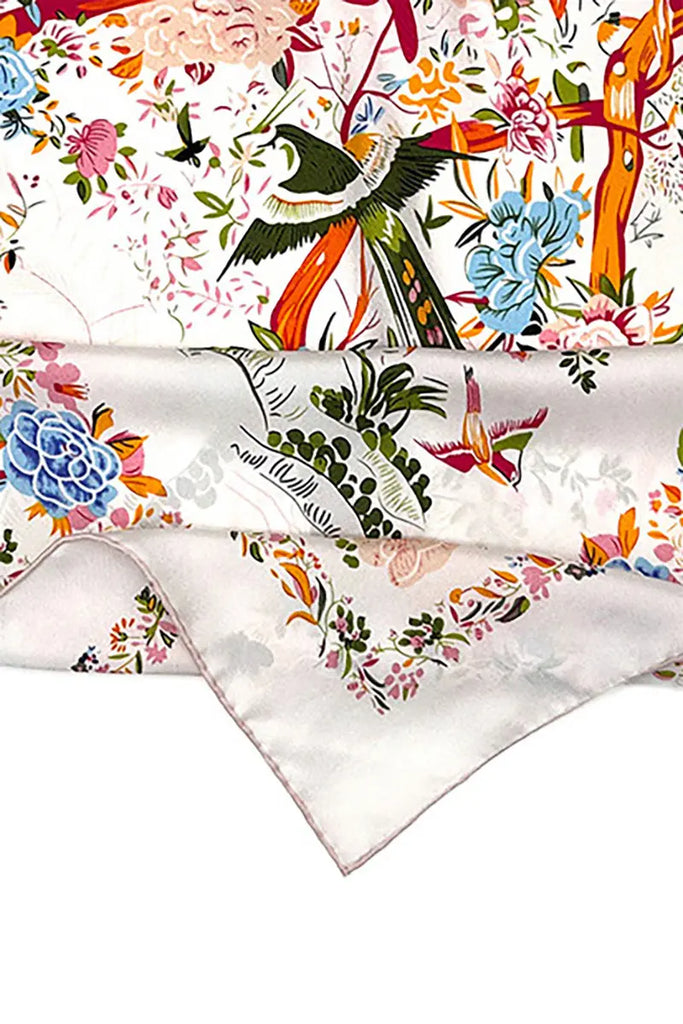 100 Mulberry Silk Floral Square Scarf - Fibflx