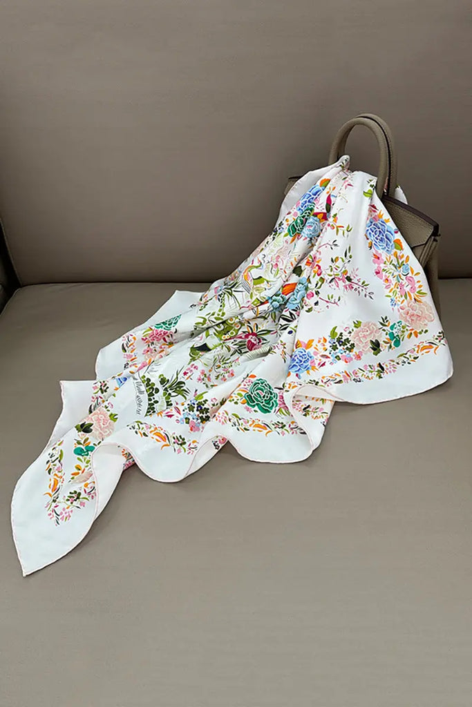 100 Mulberry Silk Floral Square Scarf - Fibflx