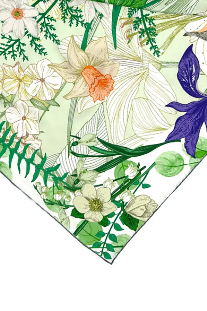100 Mulberry Silk Floral Square Scarf in Green - Fibflx