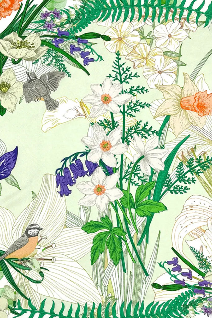 100 Mulberry Silk Floral Square Scarf in Green - Fibflx