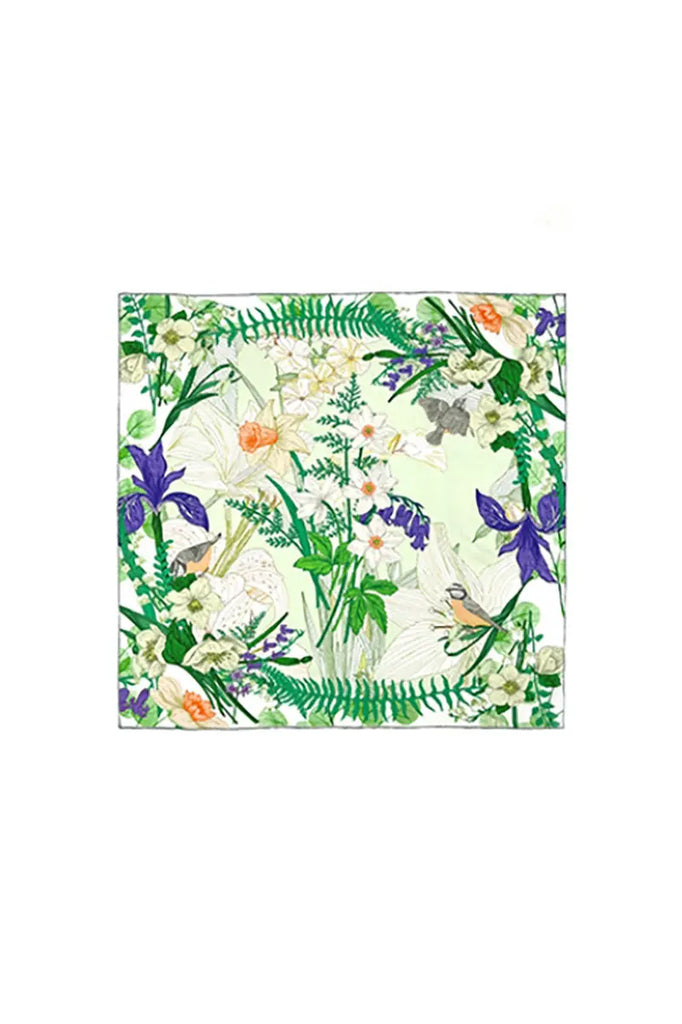 100 Mulberry Silk Floral Square Scarf in Green - Fibflx