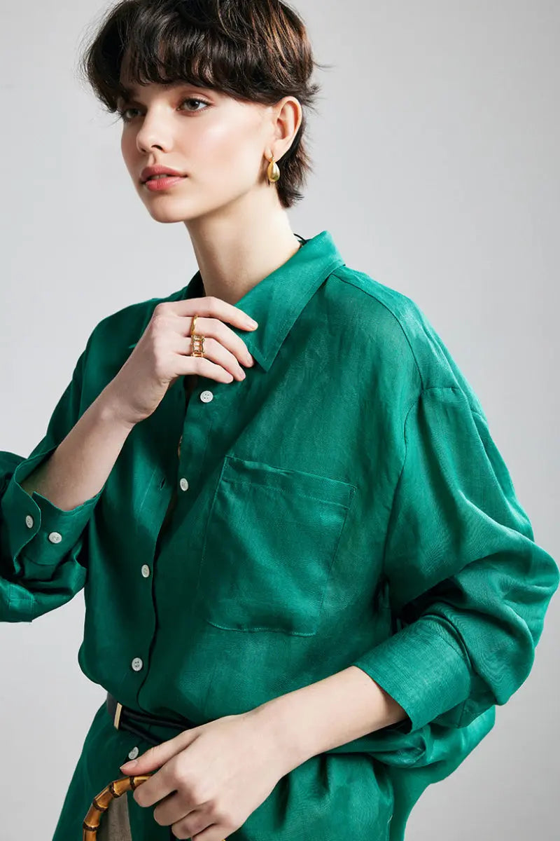 100 Ramie Oversized Sheer Drop-Shoulder Beach Shirt | FIBFLX