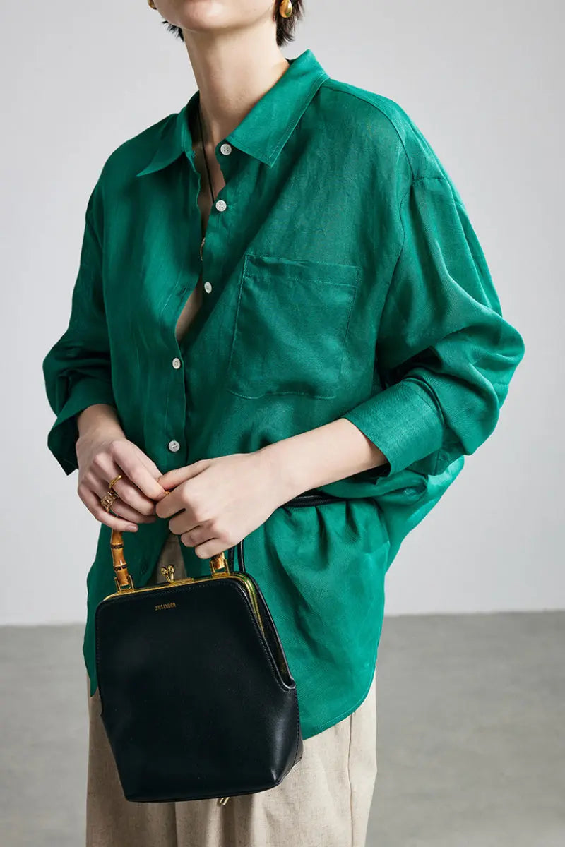 100 Ramie Oversized Sheer Drop-Shoulder Beach Shirt | FIBFLX