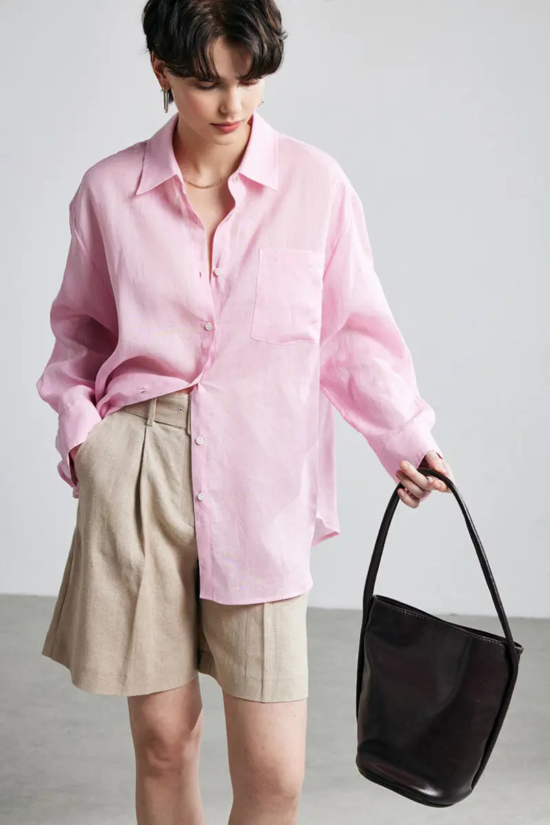 100 Ramie Oversized Sheer Drop-Shoulder Beach Shirt | FIBFLX