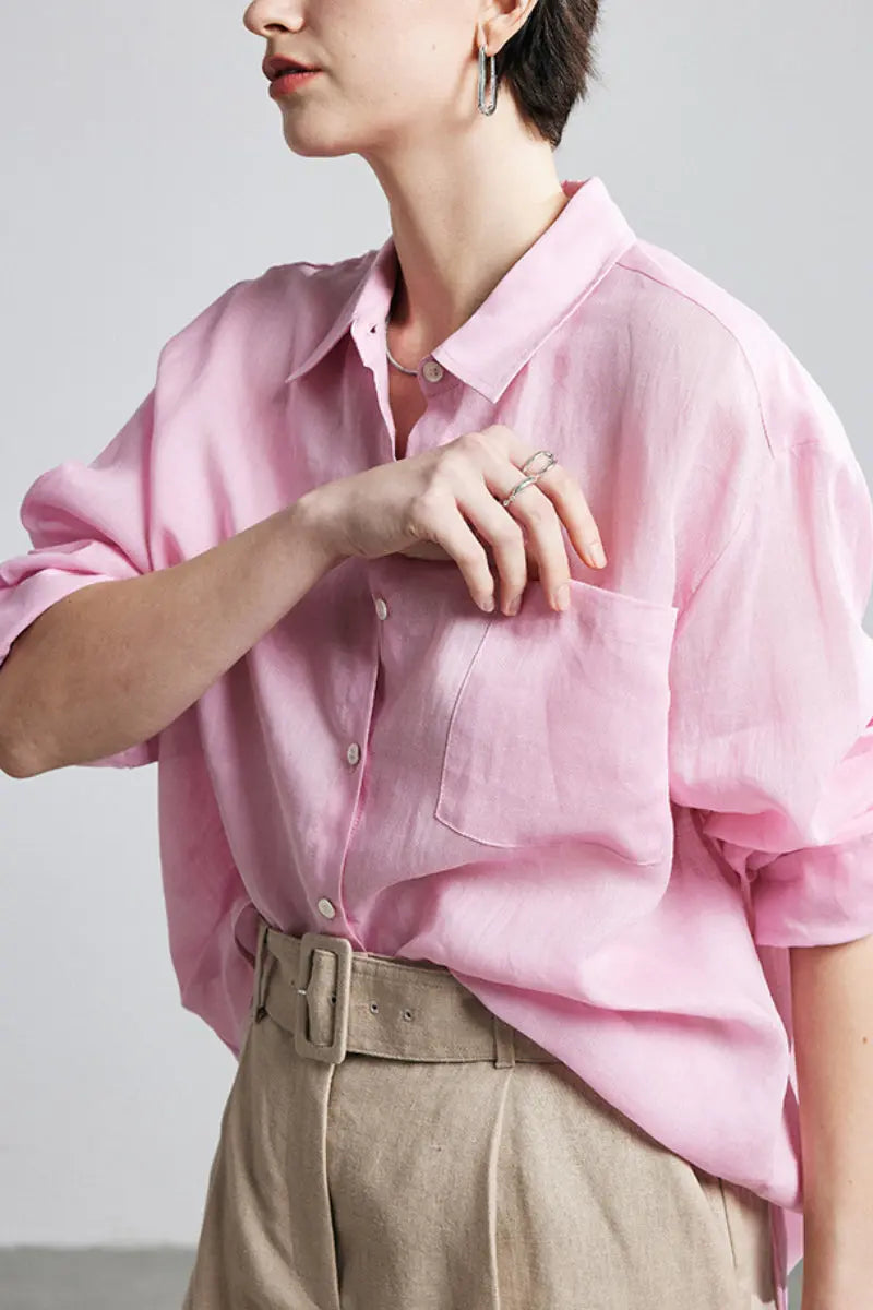 100 Ramie Oversized Sheer Drop-Shoulder Beach Shirt | FIBFLX