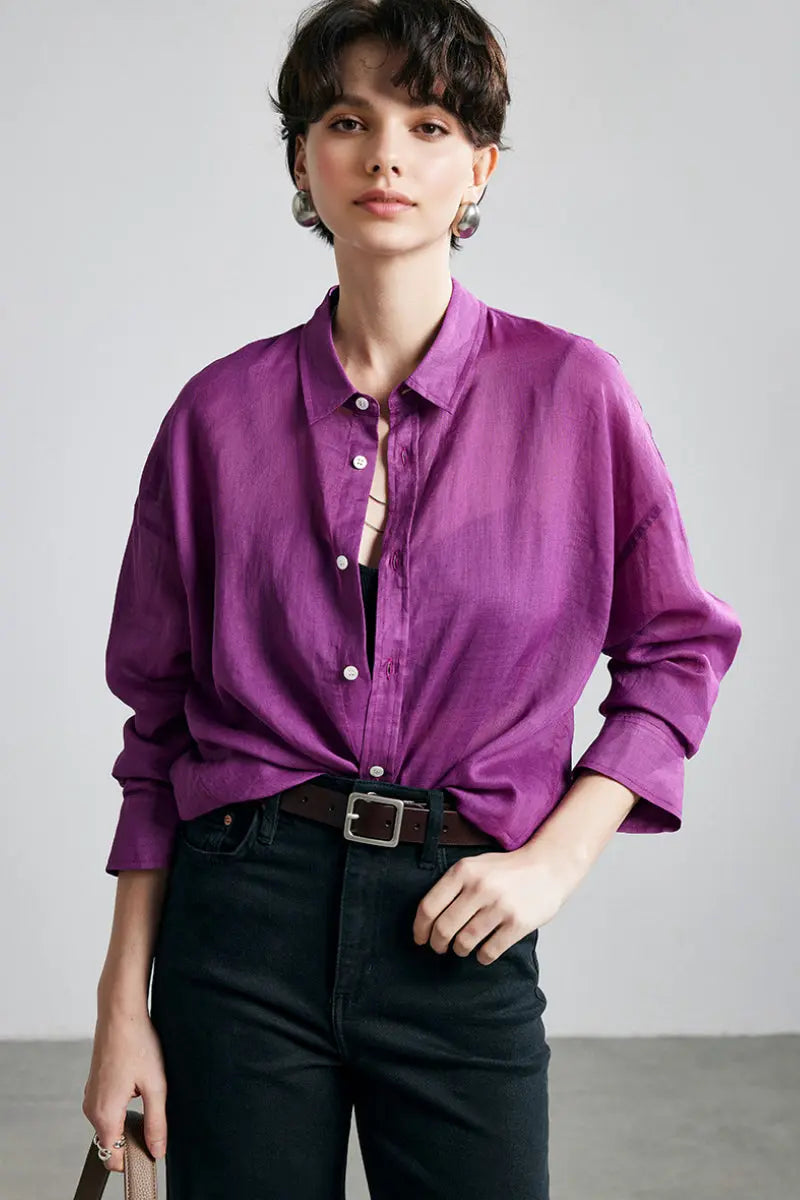 100 Ramie Oversized Sheer Lightweight Beach Shirt | FIBFLX