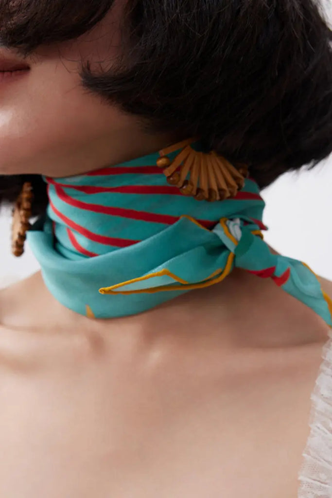 100 Silk Designer Ocean-Print Square Scarf in Blue - Fibflx