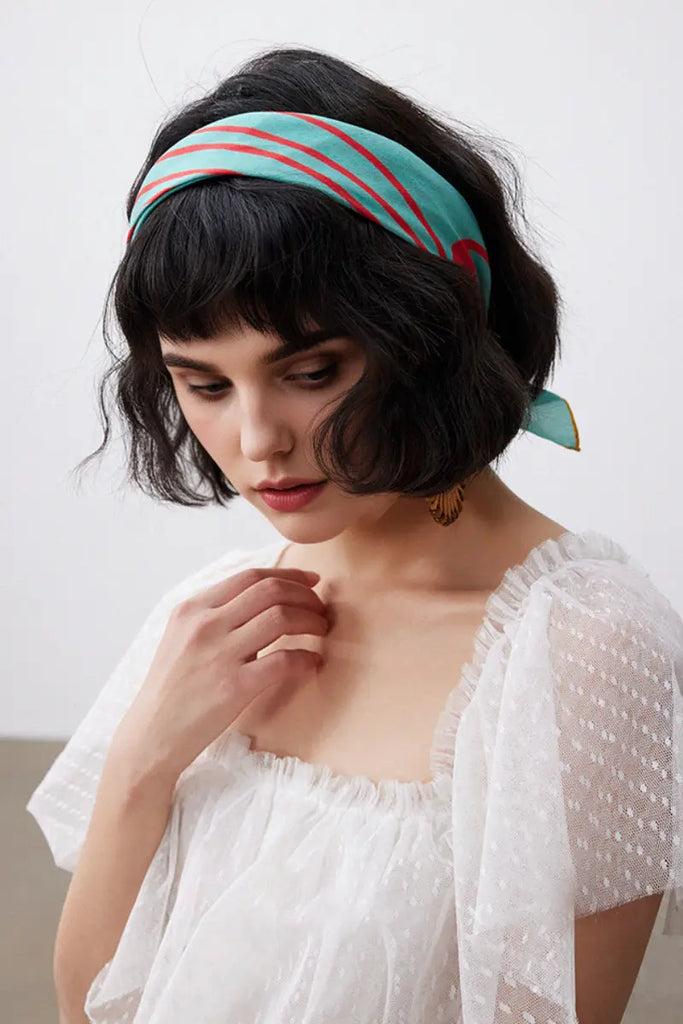 100 Silk Designer Ocean-Print Square Scarf in Blue - Fibflx