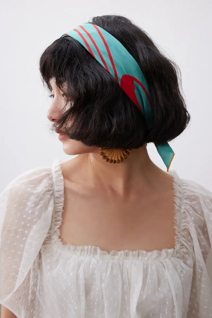 100 Silk Designer Ocean-Print Square Scarf in Blue - Fibflx