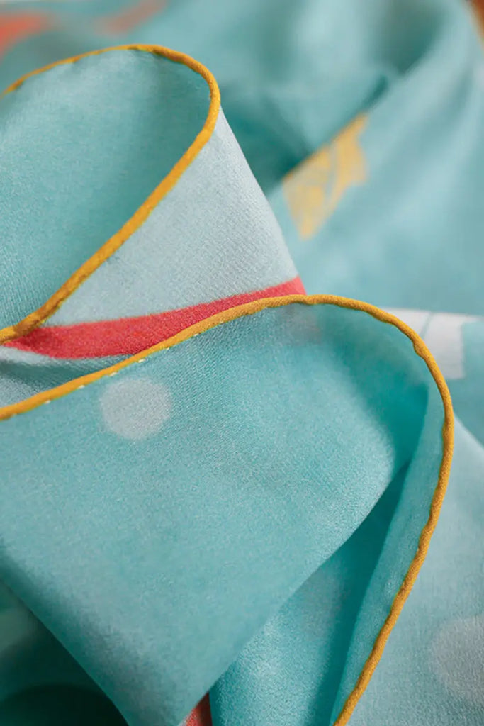 100 Silk Designer Ocean-Print Square Scarf in Blue - Fibflx