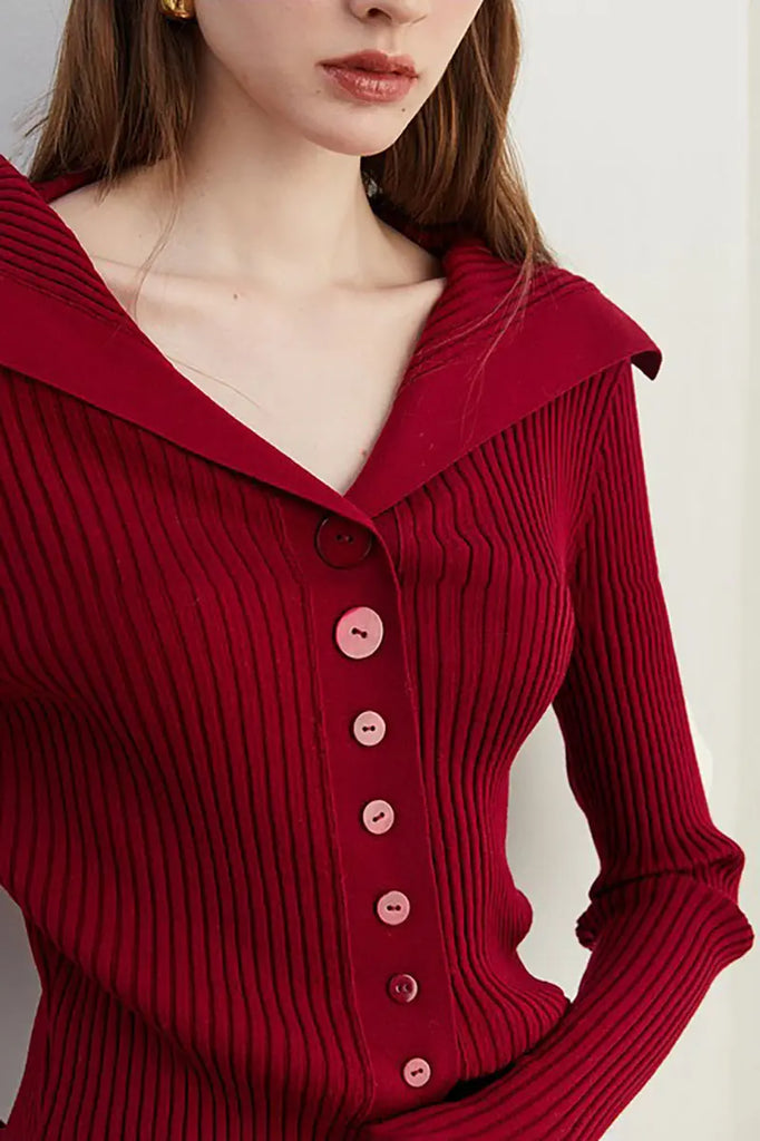 Fibflx Women's 100 Washable Wool Ribbed Cardigan with Oversized Collar