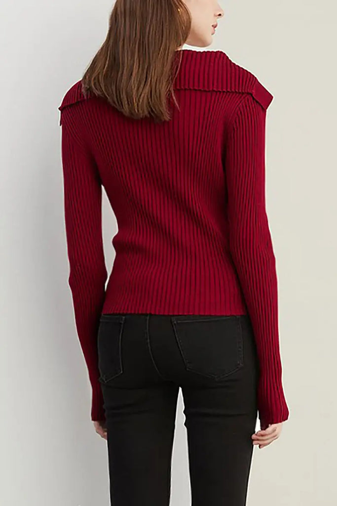 Fibflx Women's 100 Washable Wool Ribbed Cardigan with Oversized Collar