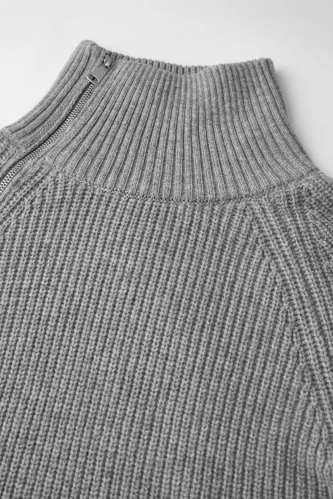 Fibflx Women's 100 Wool Chunky Asymmetric Zip Turtleneck Knit Sweater