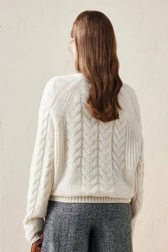 Fibflx Women's 100 Wool Chunky Knit Cable Crew Neck Sweater