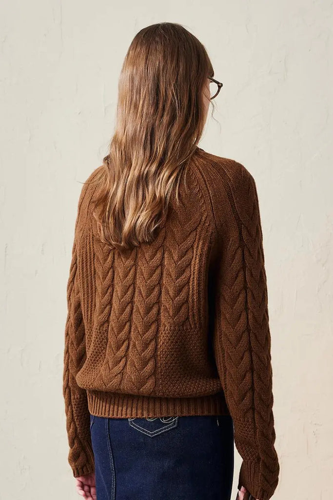 Fibflx Women's 100 Wool Chunky Knit Cable Crew Neck Sweater