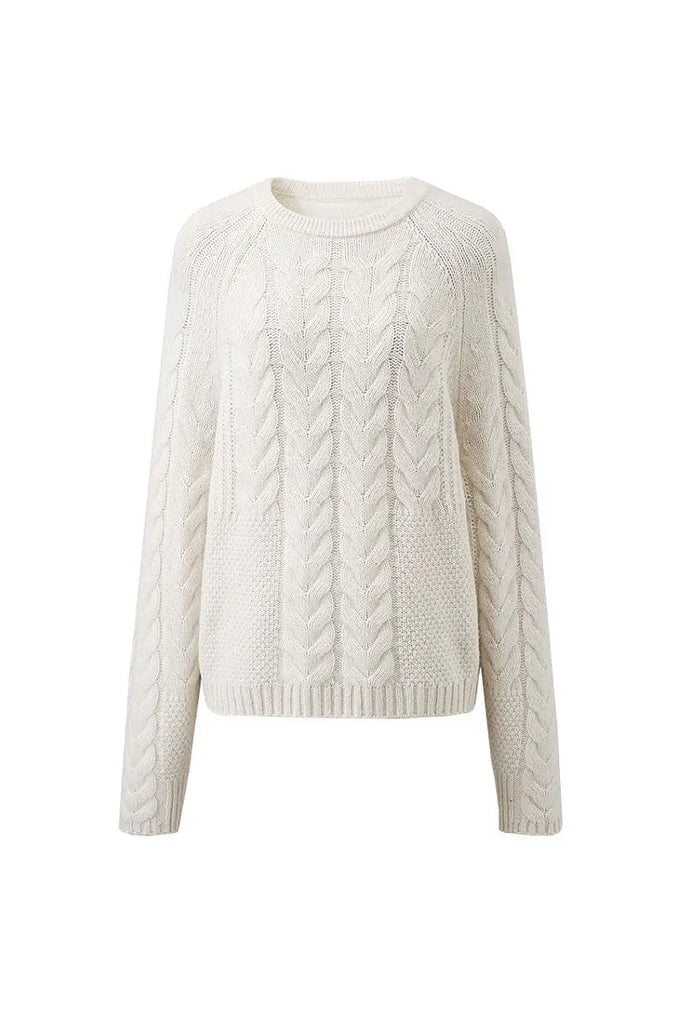 Fibflx Women's 100 Wool Chunky Knit Cable Crew Neck Sweater