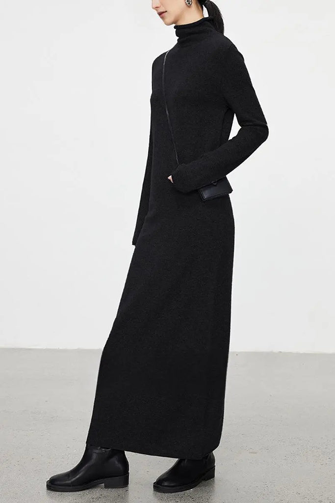 Fibflx Women's 100 Wool Long Sleeve Crewneck Maxi Sweater Dress
