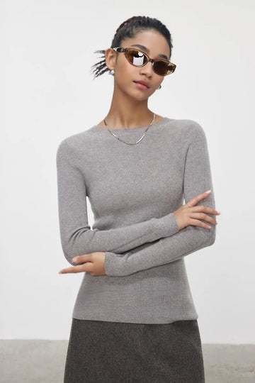 Fibflx Women's 100 Wool Seamless Knit Crewneck Sweater