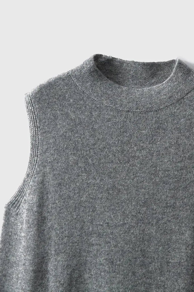 Fibflx Women's 100 Wool Seamless Knit Sleeveless Midi Sweater Dress with Side Slit