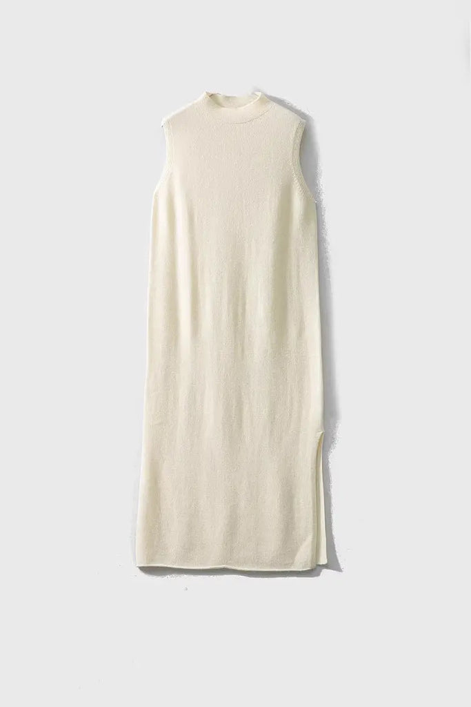 Fibflx Women's 100 Wool Seamless Knit Sleeveless Midi Sweater Dress with Side Slit