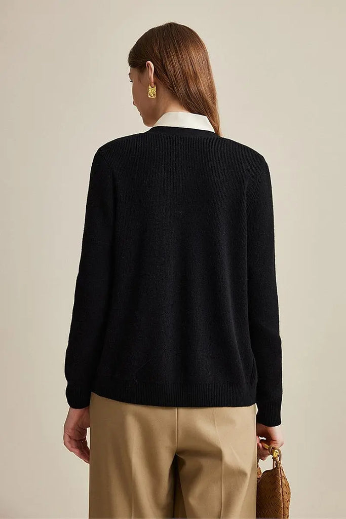 Fibflx Women's 100 Wool V Neck Cardigan with Knot Button