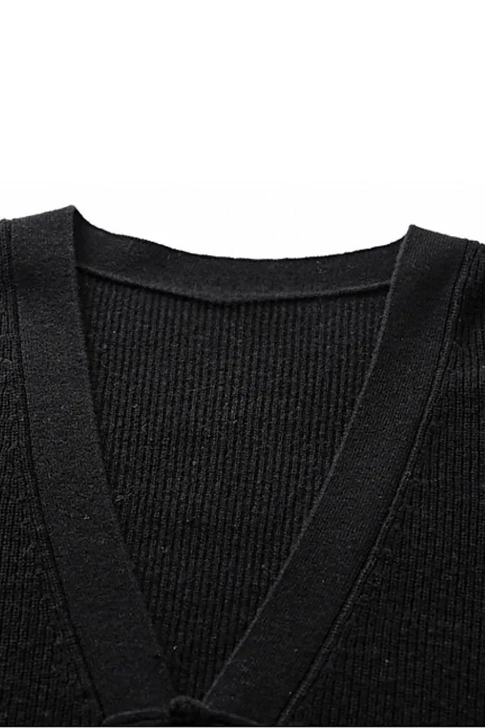 Fibflx Women's 100 Wool V Neck Cardigan with Knot Button