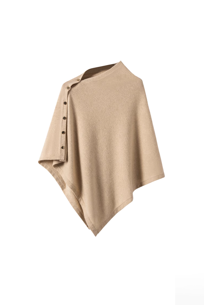 Fibflx Women's 100 Cashmere Button-Up Poncho Sweater