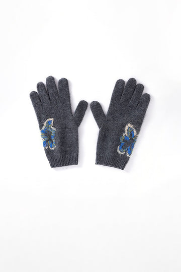 Fibflx Women's 100 Cashmere Embroidered Floral Gloves