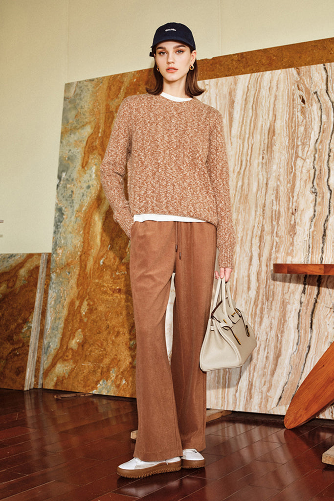 100% Cashmere Marled Slub Cable Crewneck Sweater  Fibflx