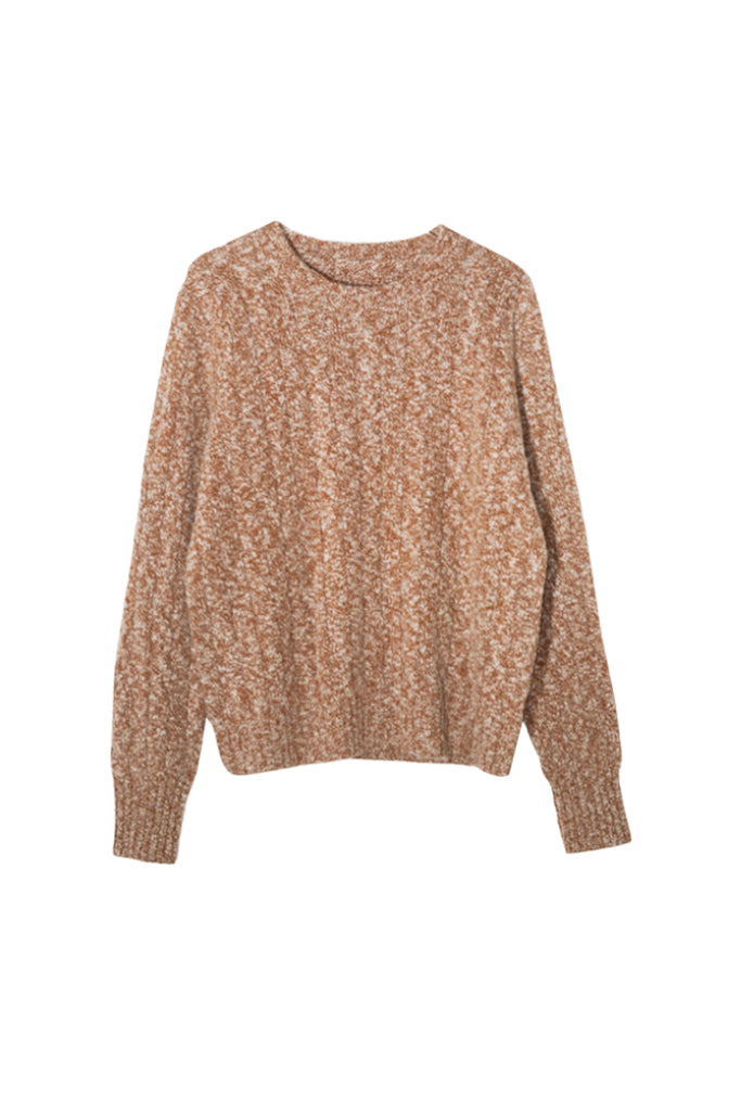 100% Cashmere Marled Slub Cable Crewneck Sweater  Fibflx