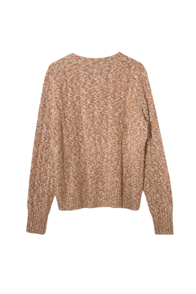 100% Cashmere Marled Slub Cable Crewneck Sweater  Fibflx