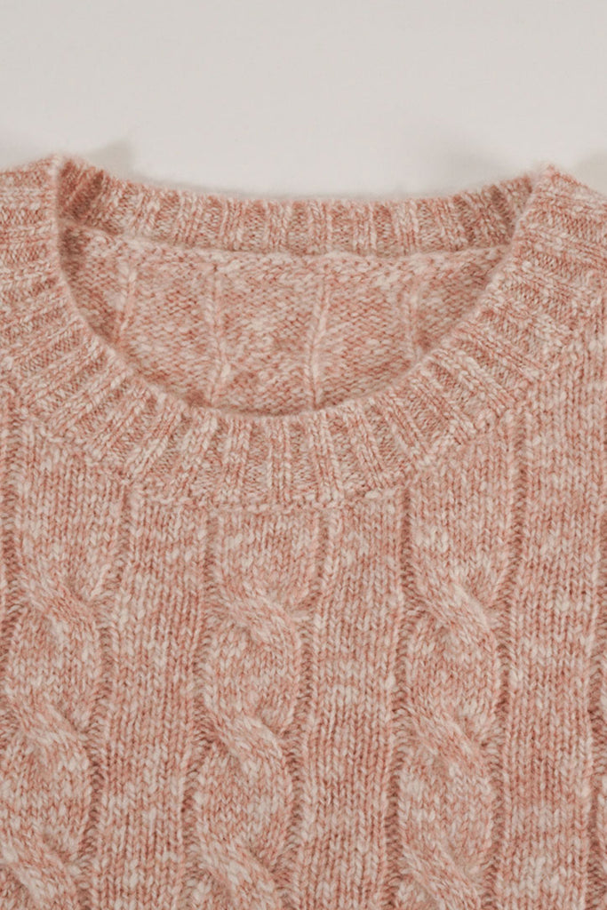 100% Cashmere Marled Slub Cable Crewneck Sweater  Fibflx