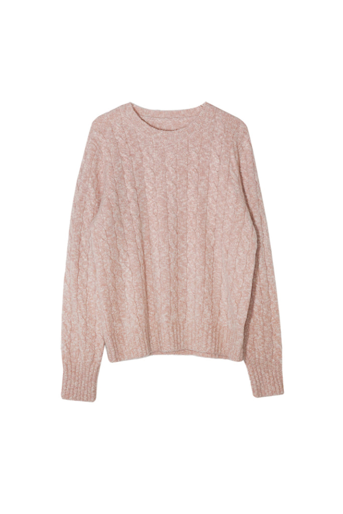 100% Cashmere Marled Slub Cable Crewneck Sweater  Fibflx