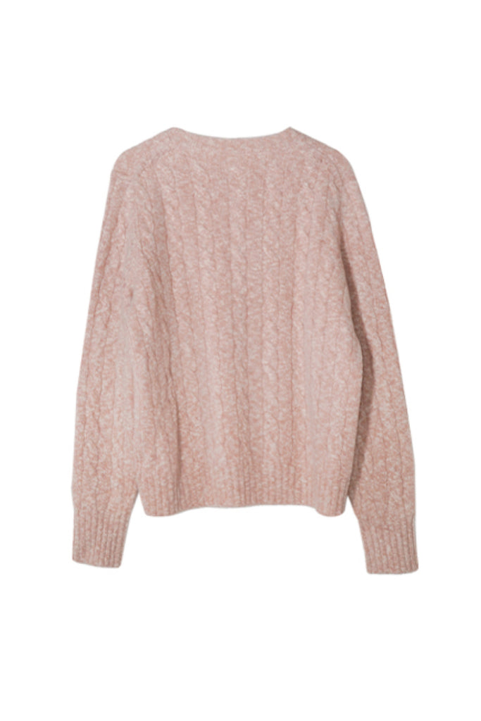 100% Cashmere Marled Slub Cable Crewneck Sweater  Fibflx