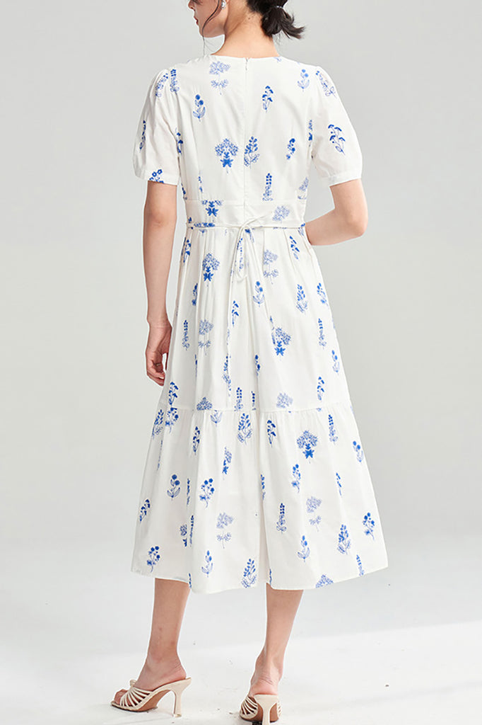 100 Cotton Floral Empire Waist A-Line Midi Sundress  Fibflx