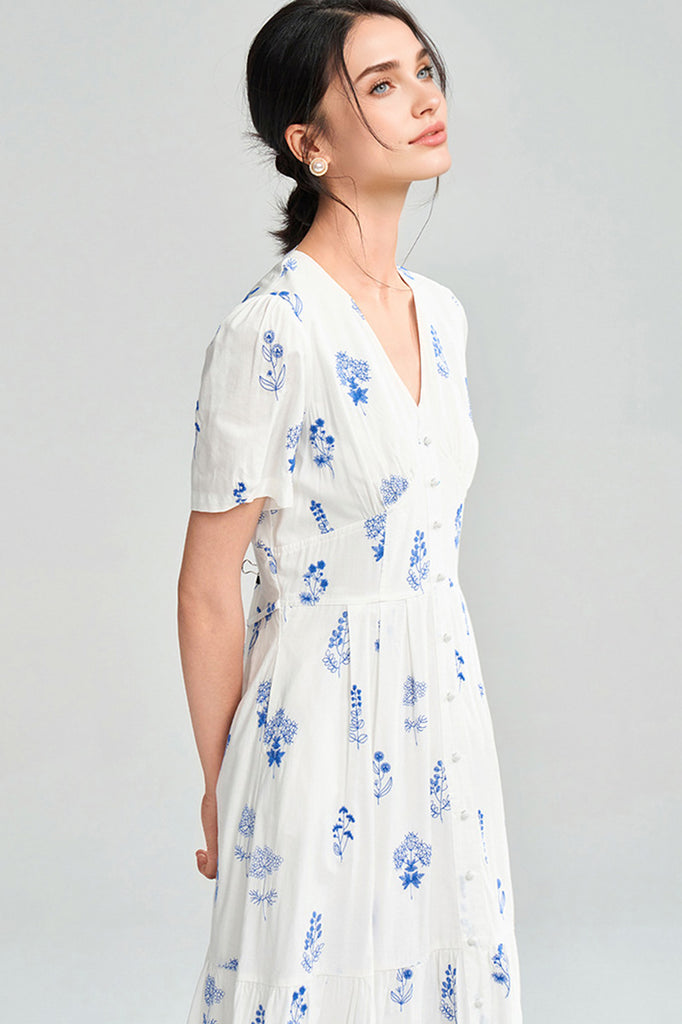 100 Cotton Floral Empire Waist A-Line Midi Sundress  Fibflx