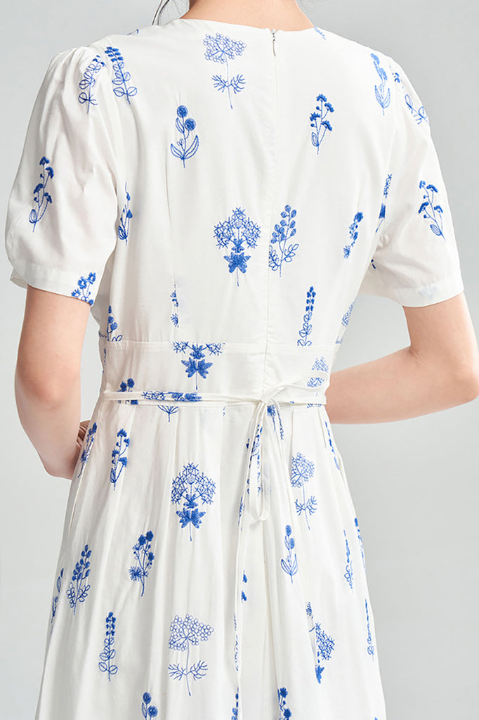 100 Cotton Floral Empire Waist A-Line Midi Sundress  Fibflx