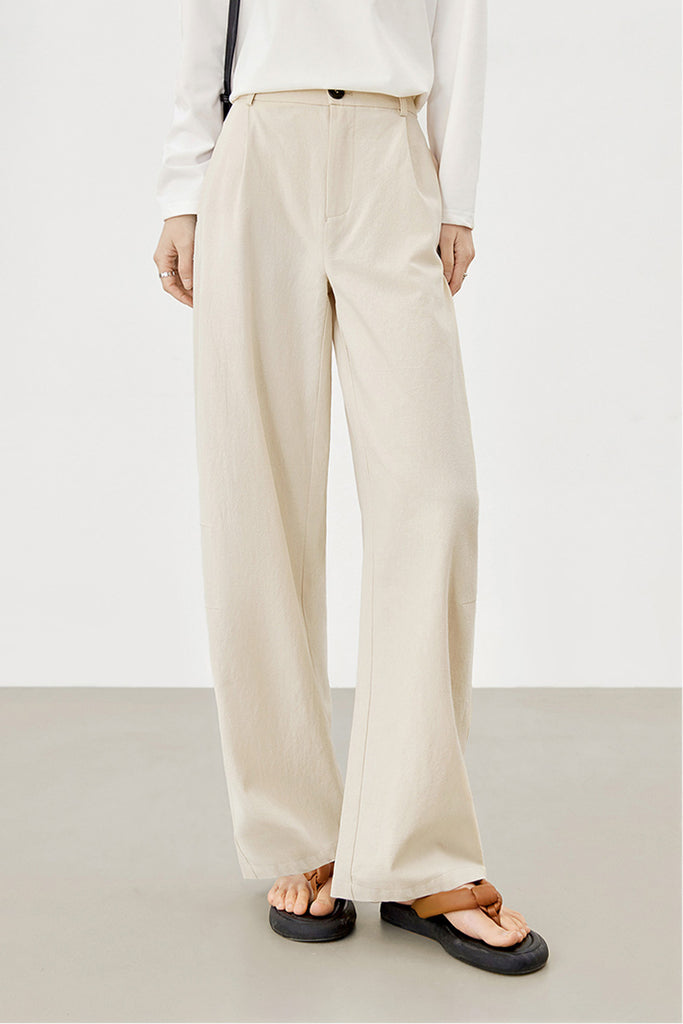 White Cotton High-Waisted Wide-Leg Pants M / Shell White / 100% Cotton Fibflx