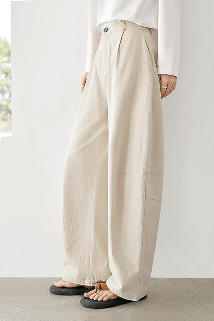 White Cotton High-Waisted Wide-Leg Pants  Fibflx
