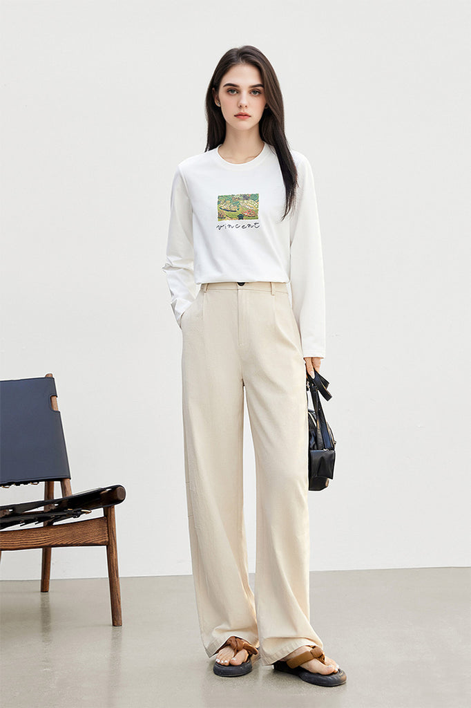 White Cotton High-Waisted Wide-Leg Pants  Fibflx